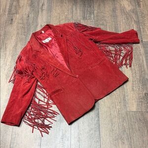 Vintage Suede Red Fringe Women's Blazer